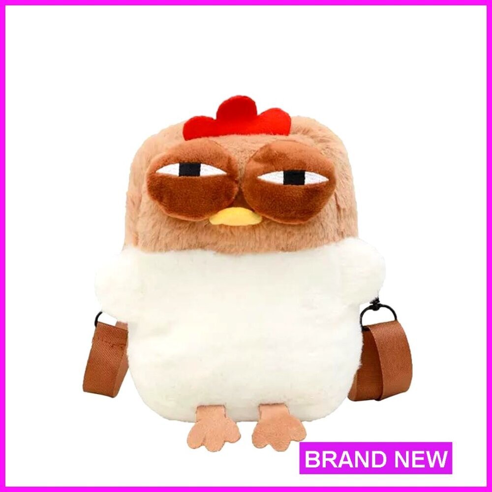 Fluffy Chicken Crossbody Bag Plush Novelty Purse Adjustable Strap